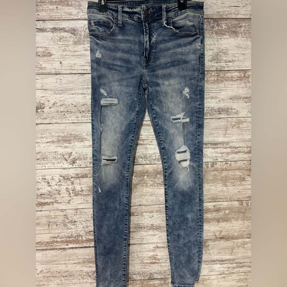 Young Money -American Eagle Outfitters Ripped Blue Skinny Jeans